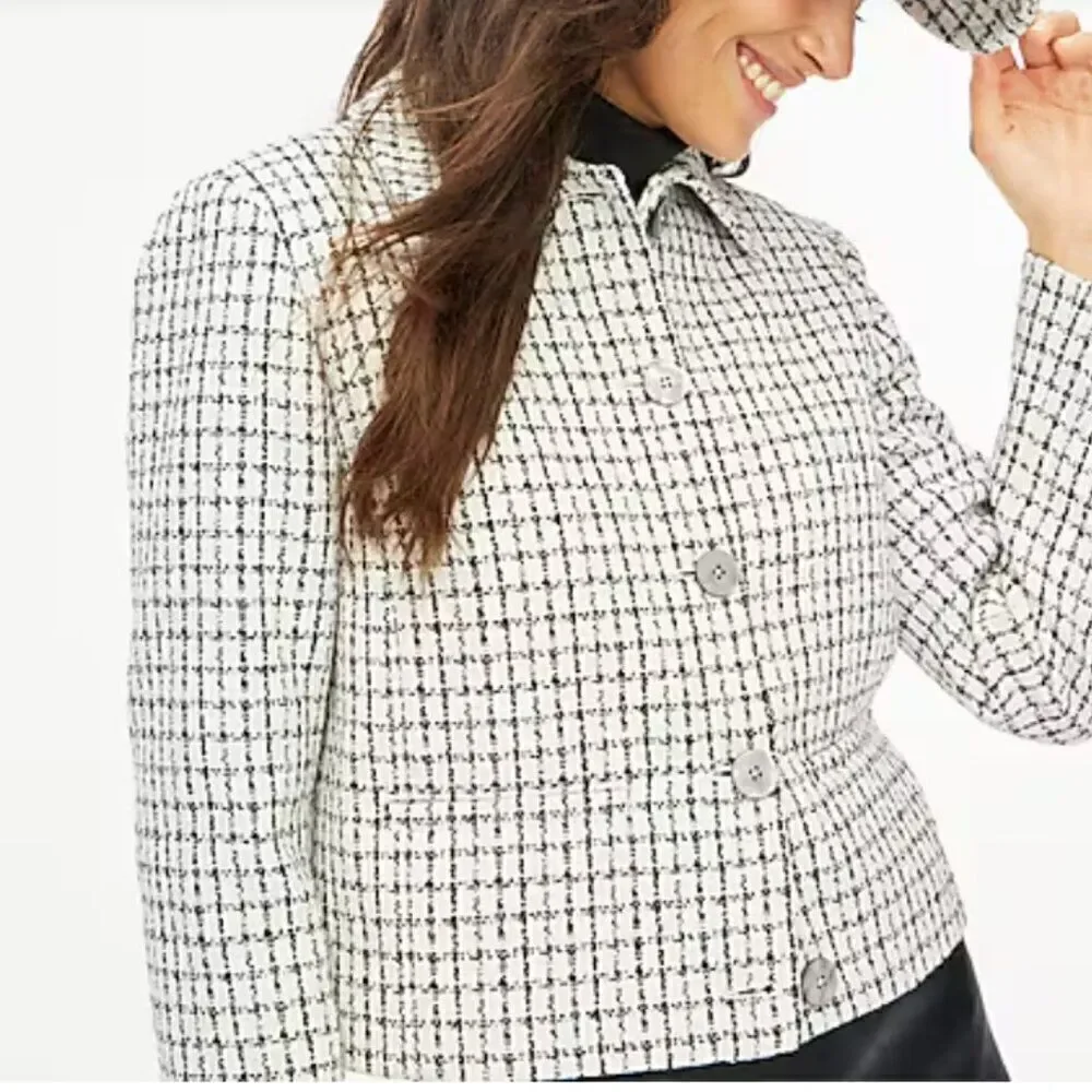 J. Crew Factory Tweed collared lady jacket Black and White NWT